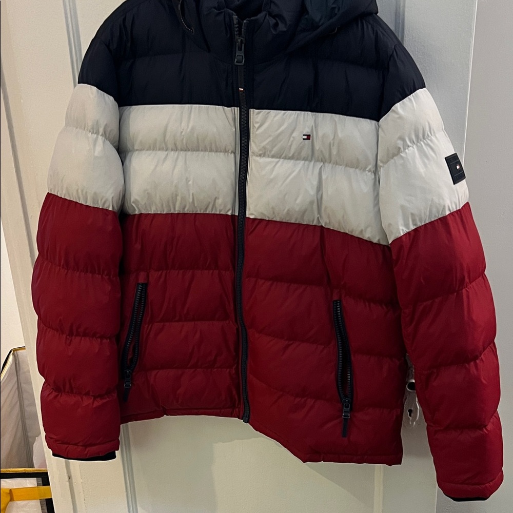 Tommy Hilfiger Red, White, and Black Puffer Jacket